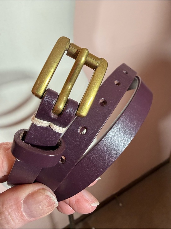 Vintage retro Plum leather minimalist brushed gold ultra skinny Belt Sz. 30 main image 13
